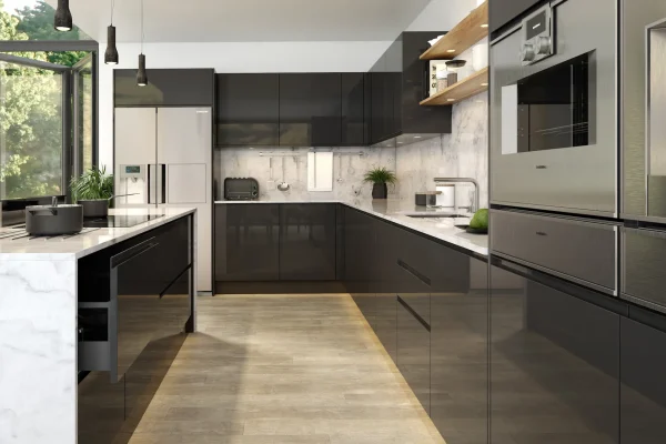 Jayline handleless replacement kitchen door and drawer front in Gloss Graphite Main 1.webp
