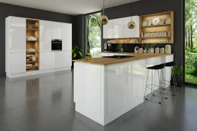 Jayline handleless kitchen in Gloss White, fitted room view
