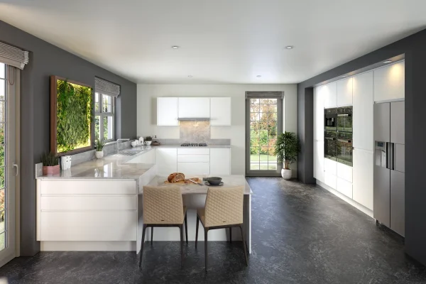 Jayline handleless kitchen in Matt White, fitted room view