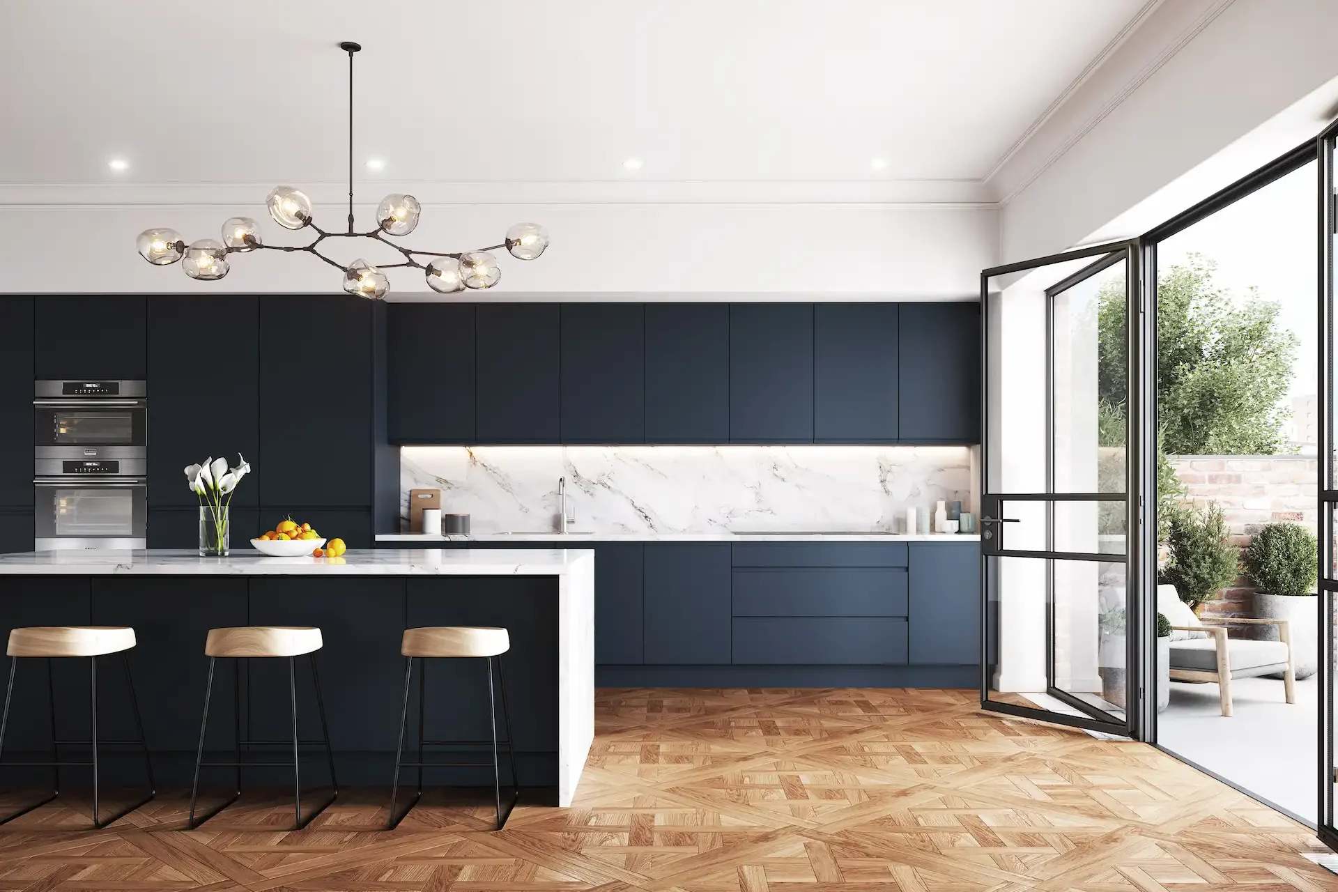 kitchen-door-lucente-matt-indigo-blue-main-2 Lucente handleless kitchen in Matt Indigo Blue, fitted room view (alternative view)