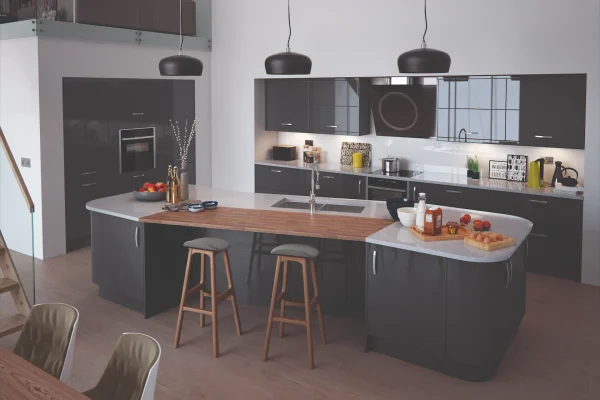Vivo slab kitchen in Gloss Anthracite, fitted room view