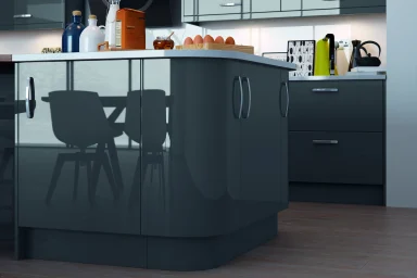 Vivo slab kitchen in Gloss Anthracite, fitted room view (alternative view)