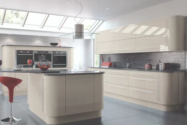 Vivo slab kitchen in Gloss Cashmere, fitted room view (alternative view)