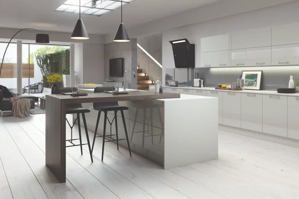 Vivo slab kitchen in Gloss Grey, fitted room view