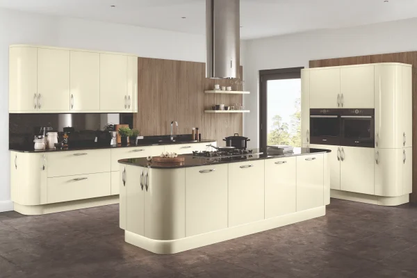 Vivo slab kitchen in Gloss Ivory, fitted room view