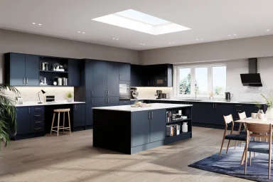 Vivo kitchen in Matt Indigo Blue, fitted room view