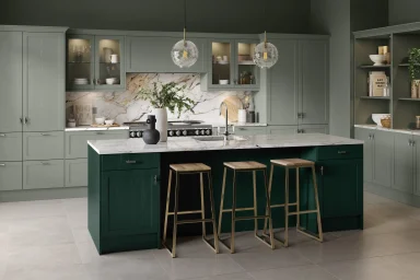 Zurfiz kitchen in Matt Sage Green, fitted room view