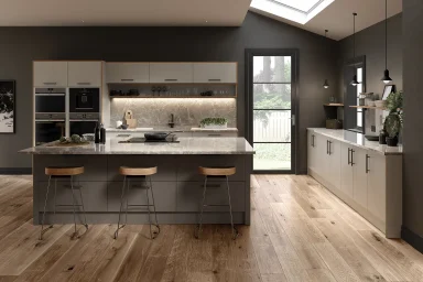 Zurfiz kitchen in Matt Serica Taupe, fitted room view