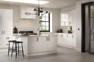 Ora slab kitchen in Gloss White, fitted room view