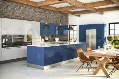 Zur kitchen in Gloss Baltic Blue, fitted room view