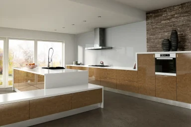 Zur kitchen in Gloss Copperleaf, fitted room view