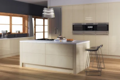 Zur kitchen in Gloss Limestone, fitted room view