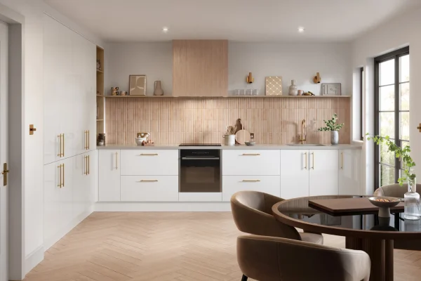 Zur kitchen in Supergloss White, fitted room view
