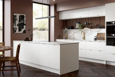 Ora kitchen in Supermatt White, fitted room view