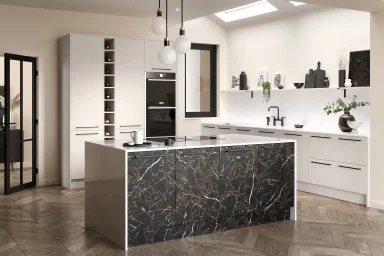 Valore kitchen in Black Mustang Nero, fitted room view