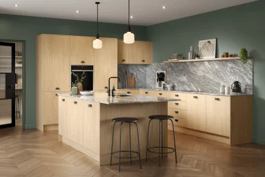 Valore kitchen in Matt Light Natural Casella Oak, fitted room view
