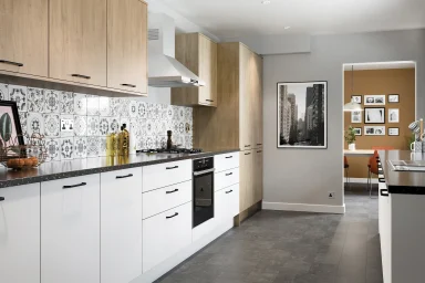 Valore kitchen in Matt Natural Kendal Oak, fitted room view