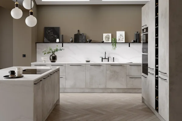 Valore kitchen in Ossido Grigio Artstone, fitted room view