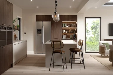 Valore kitchen in Vanguard Walnut, fitted room view