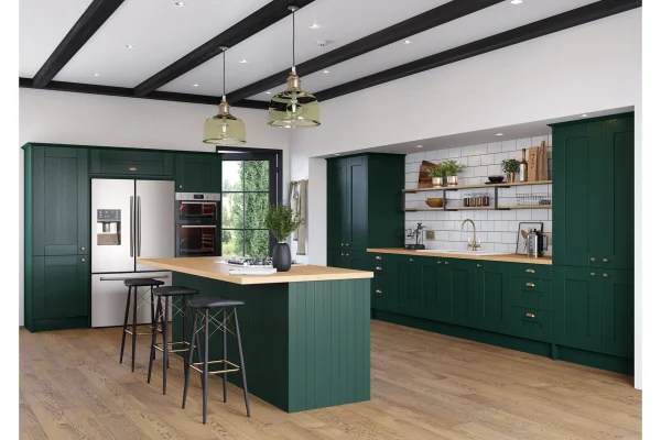 Cartmel kitchen in Fir Green, fitted room view