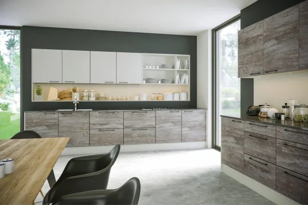 Valore kitchen in Driftwood Light Grey, fitted room view