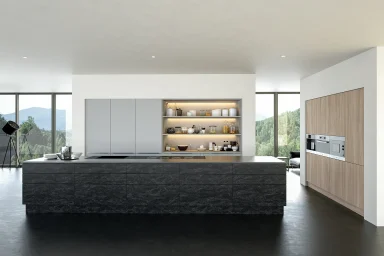 Valore kitchen in Evora Stone Graphite, fitted room view