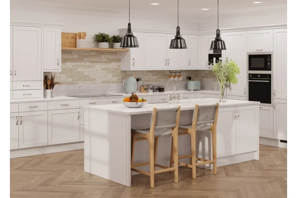 Waterford kitchen in Supermatt Light Grey Kitchen, fitted room view