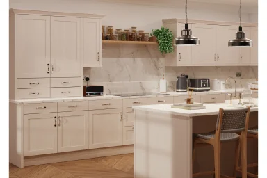 Waterford kitchen in Woodgrain Cashmere Kitchen, fitted room view