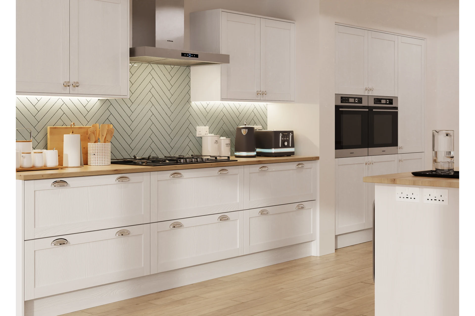kitchen-door-Waterford-Woodgrain-Light-Grey-Kitchen-main-1 Waterford kitchen in Woodgrain Light Grey Kitchen, fitted room view