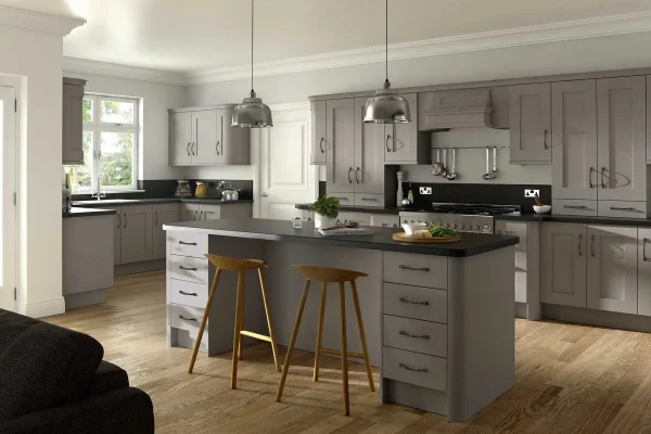 Click Buckingham kitchen in Stone Grey, fitted room view (alternative view)