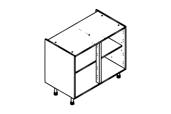 Line drawing of the 1000mm base unit kitchen cabinet carcass