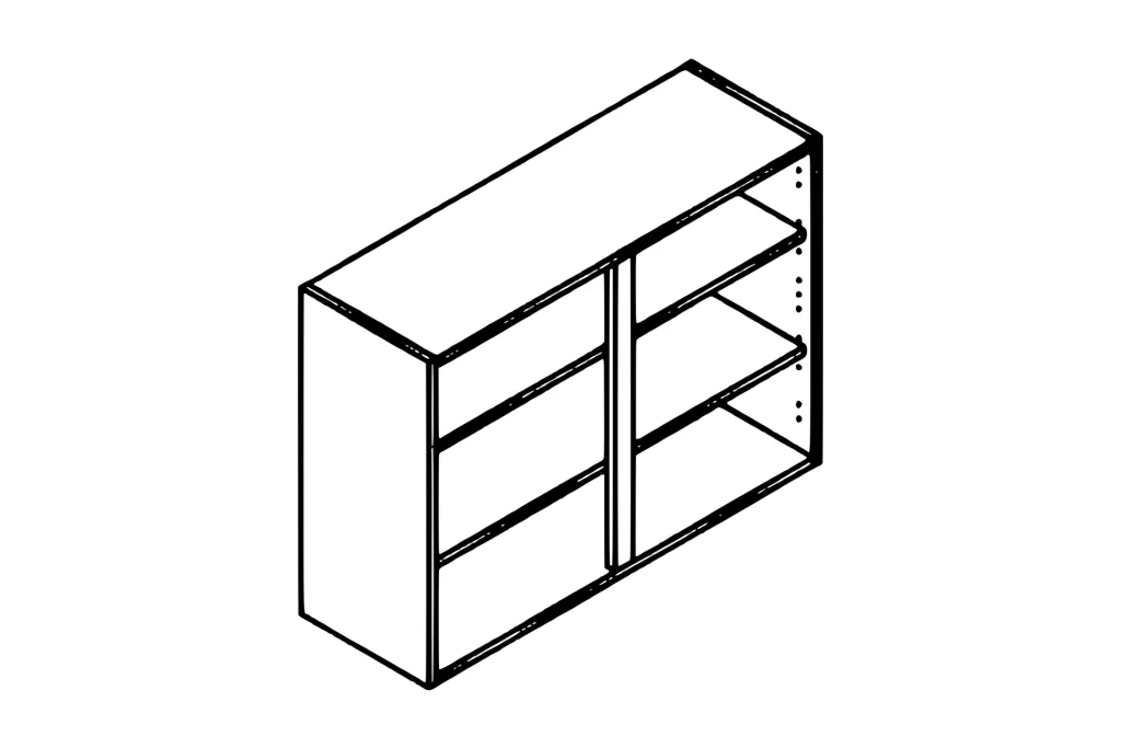 Line drawing of the 1000mm wall unit kitchen cabinet carcass