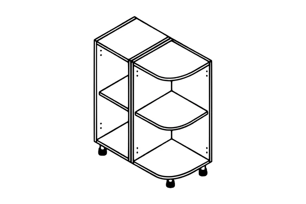 Line drawing of the 300mm base unit curved kitchen cabinet carcass
