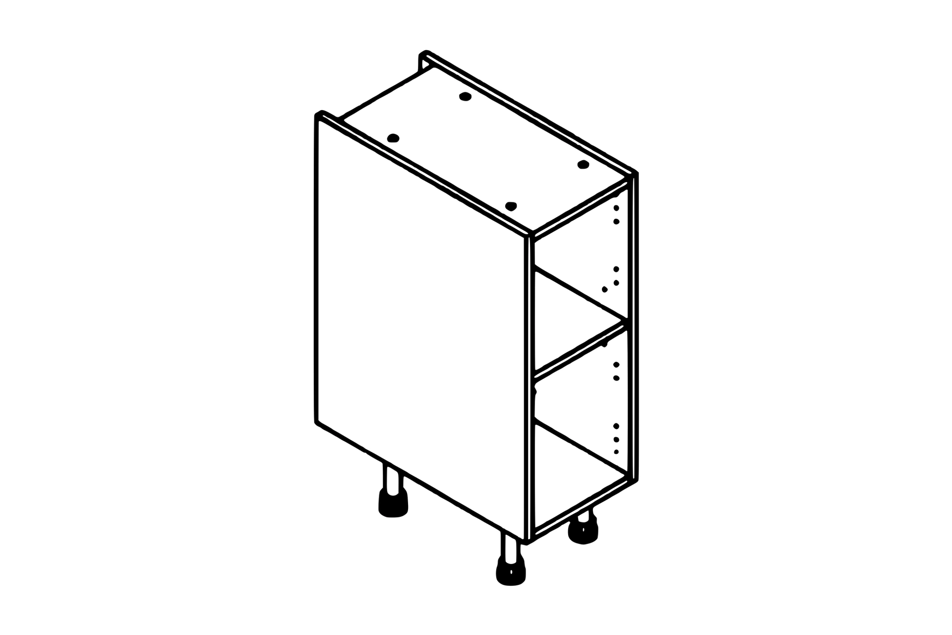 oak-white-light-grey-dust-grey-300-base-unit-kitchen-cabinet Line drawing of the 300mm base unit kitchen cabinet carcass