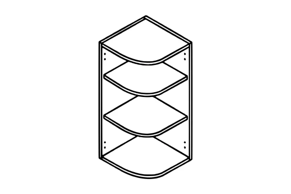 Line drawing of the 300mm curved wall unit kitchen cabinet carcass