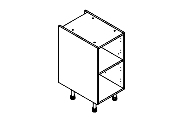Line drawing of the 350mm base unit kitchen cabinet carcass