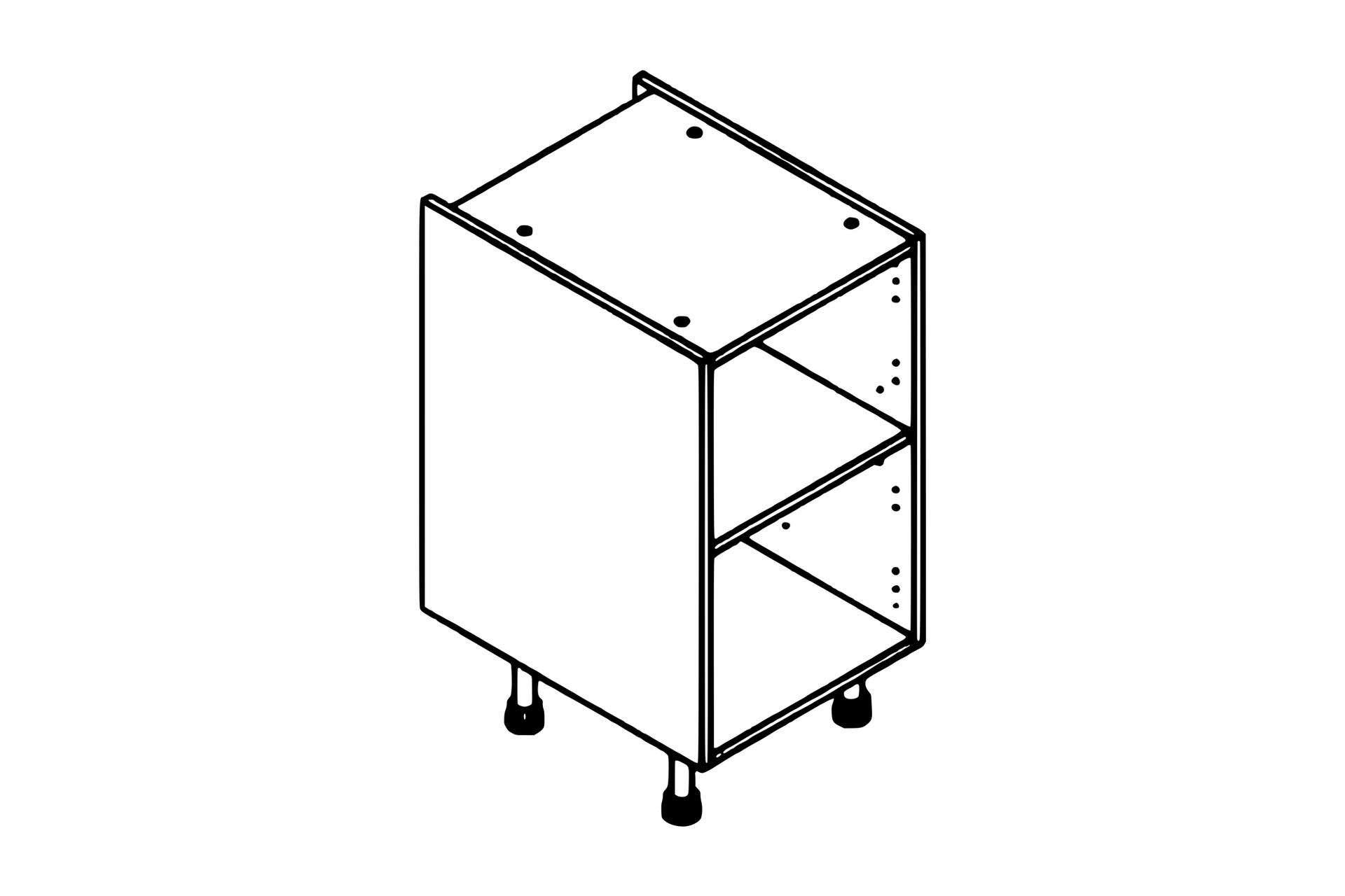 oak-white-light-grey-dust-grey-450-base-unit-kitchen-cabinet Line drawing of the 450mm base unit kitchen cabinet carcass