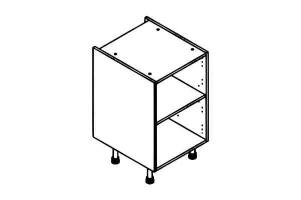 Line drawing of the 500mm base unit kitchen cabinet carcass