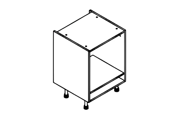 Line drawing of the 600mm base unit under oven kitchen cabinet carcass