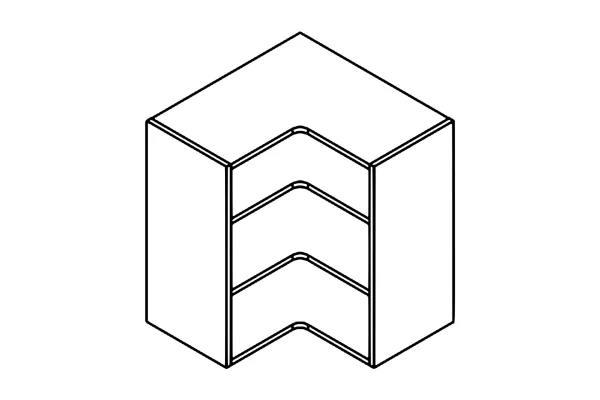 Line drawing of the 630mm corner unit wall kitchen cabinet carcass