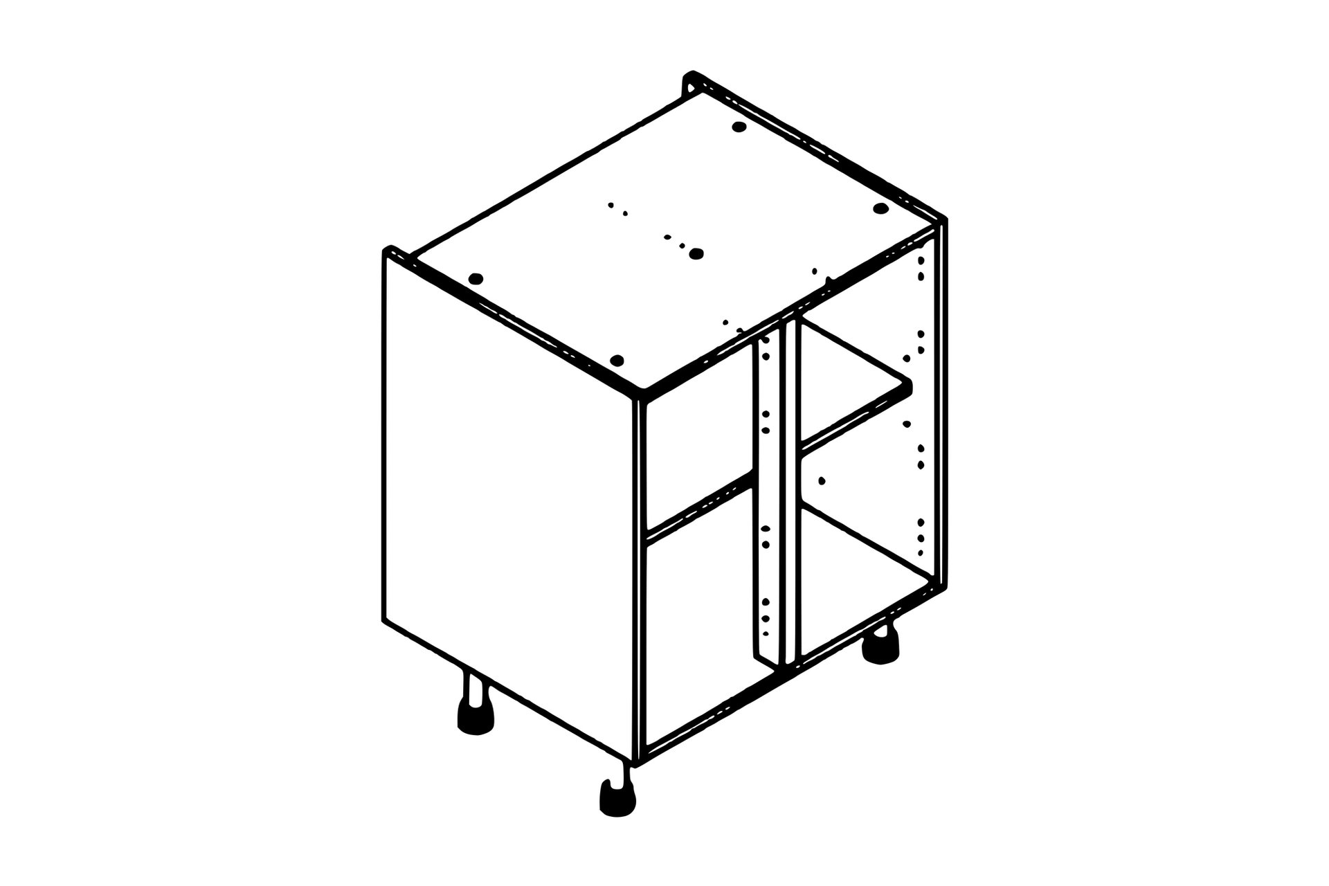 oak-white-light-grey-dust-grey-700-base-unit-kitchen-cabinet Line drawing of the 700mm base unit kitchen cabinet carcass