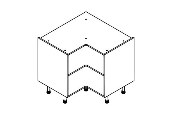 Line drawing of the 930mm corner unit base kitchen cabinet carcass