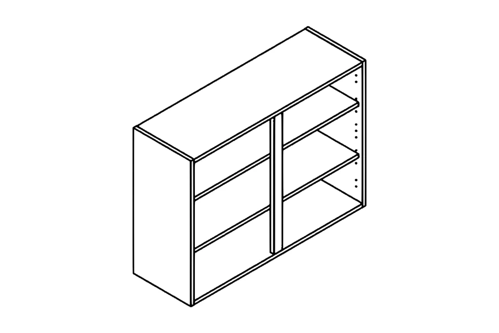 Line drawing of the 1000mm wall unit kitchen cabinet carcass